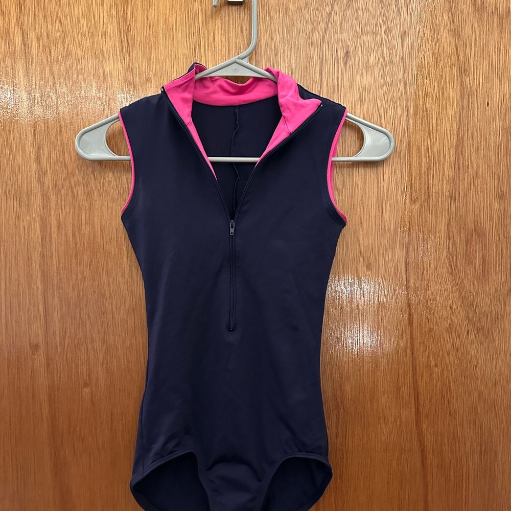 Gaynor Minden navy and pink zip up leotard